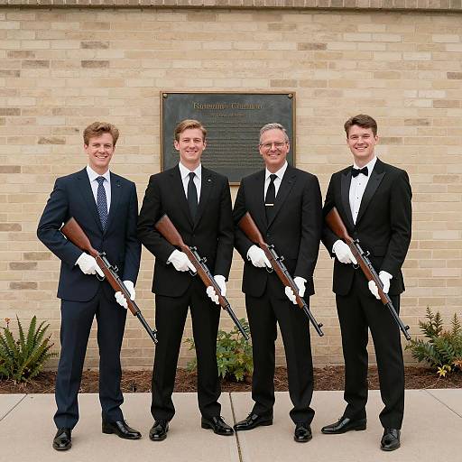 Four Men in Suits Holding Rifles