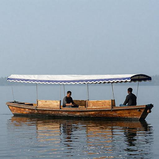 Tranquil Lake Scene with Wooden Boat
