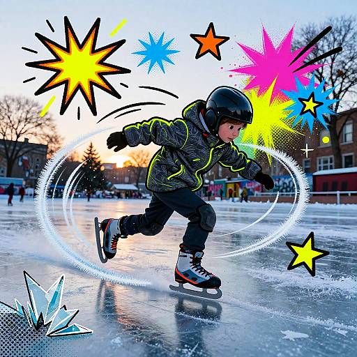 Bold Urban Child Ice Skating Mural