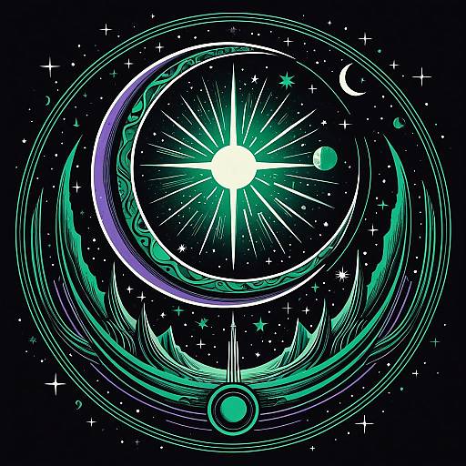 Emerald Green and Lavender Celestial Illustration