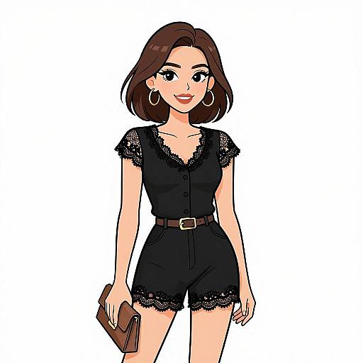 Chic Woman in Black Lace Romper