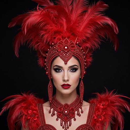 Avant-Garde Red Feathered Portrait