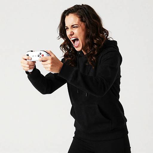 Woman Screaming Holding Video Game Controller