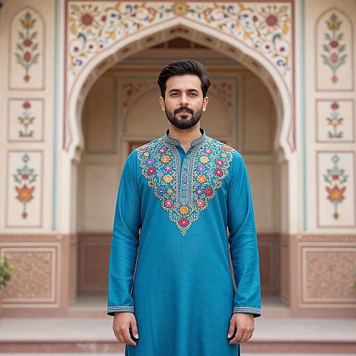 Bearded Man in Vibrant Kurta Portrait