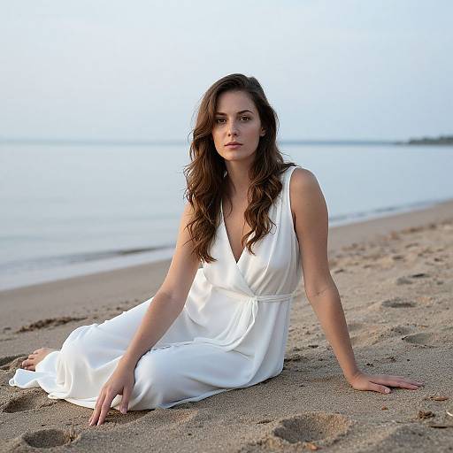 Serene Beachside Portrait in White Gown