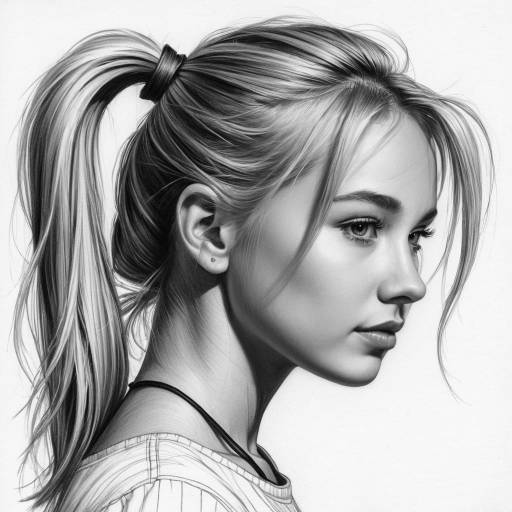 Black and White Portrait of Young Woman with Ponytail
