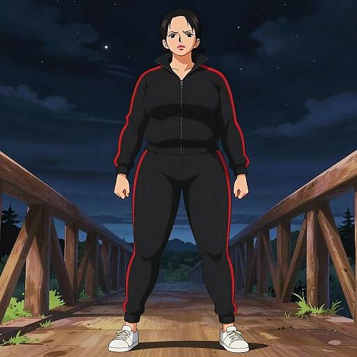 Lanky Woman in Sporty Tracksuit Under Stars