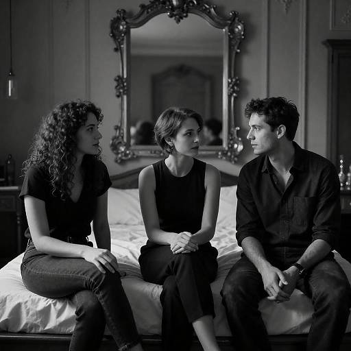 Black-and-White Intimate Parlor Conversation Scene