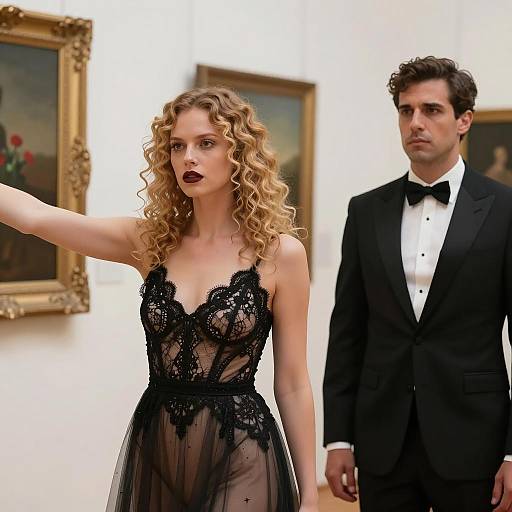 Elegant Couple in Art Gallery Setting