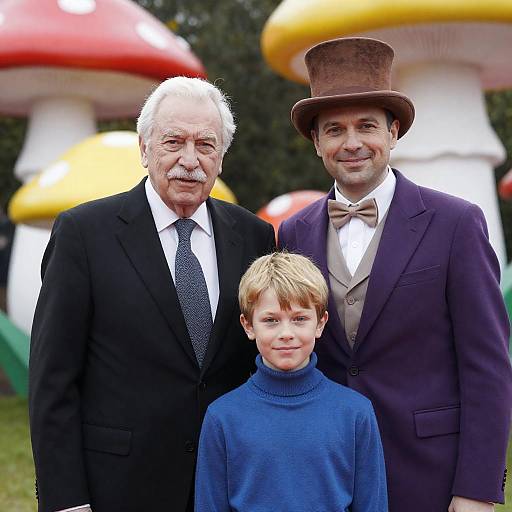 Three generations in festive attire outdoors