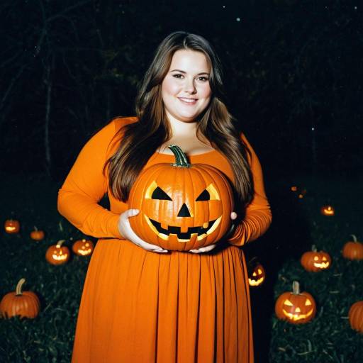 Plus Size Woman Holding Jack-o'-Lantern Pumpkin