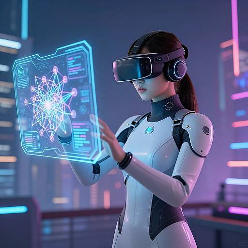 Cyberpunk Woman with Holographic AI Interface