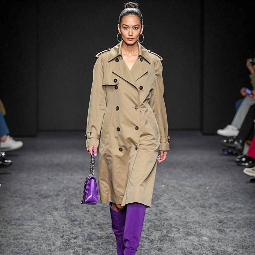 Fashion Model in Beige Trench Coat and Purple Boots