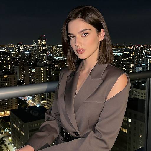 Elegant Woman on Balcony at Night