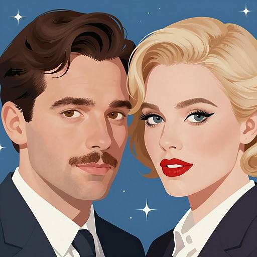 Illustrated Couple with Starry Blue Background