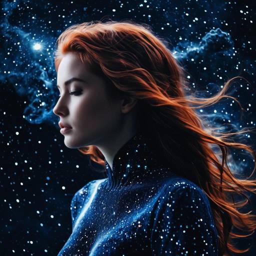 Ethereal Cosmic Woman with Flowing Red Hair