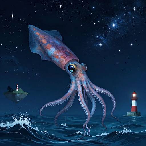Celestial Squid Weaving Night Sky