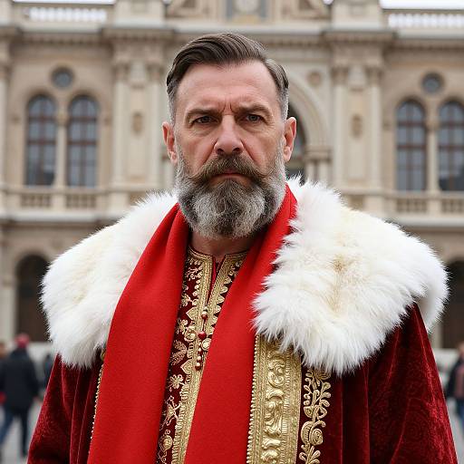 Regal Bearded Man in Opulent Attire