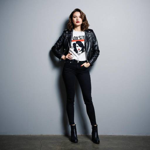 Woman in Leather Jacket and Graphic Tee