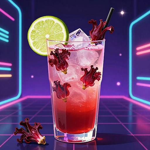 Synthwave Neon Hibiscus Gin Fizz Poster