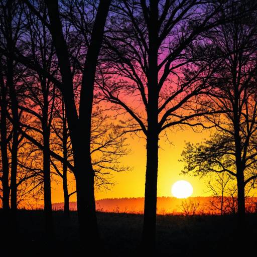 Colorful Sunrise Through Tree Silhouettes
