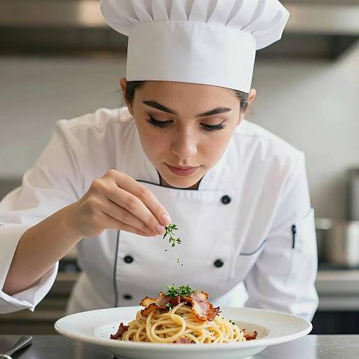 Young Female Chef Preparing Delicious Pasta