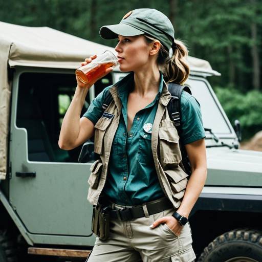 Female Archaeologist Drinking Iced Tea Outdoors