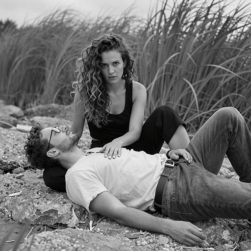 Intimate Moment on Rocky Shoreline