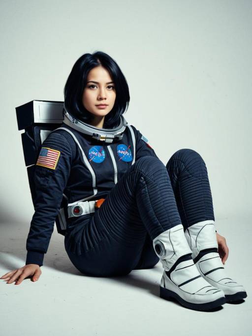 Young Woman in Space Explorer Costume Sitting