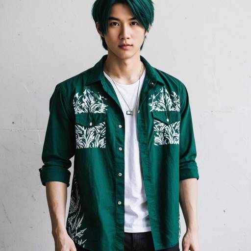 Young Male in Dark Green Printed Shirt