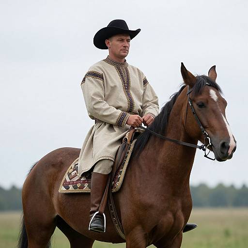 Russian Cossack Cowboy on Horseback