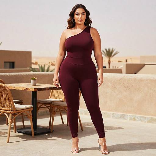 Plus-Size Woman in Burgundy Jumpsuit