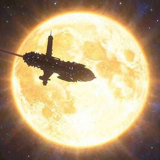 Silhouette of Space Station in front of Giant Sun