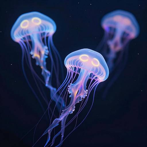 Ethereal Neon Jellyfish in Starry Depths