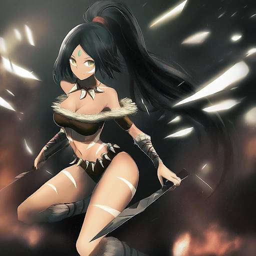 Illustration of Nidalee, league of legends in the style of Swav