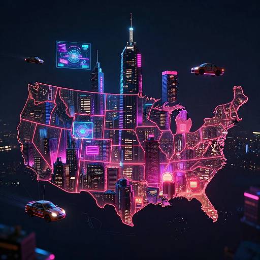 Cyberpunk Neon US Cityscape Map