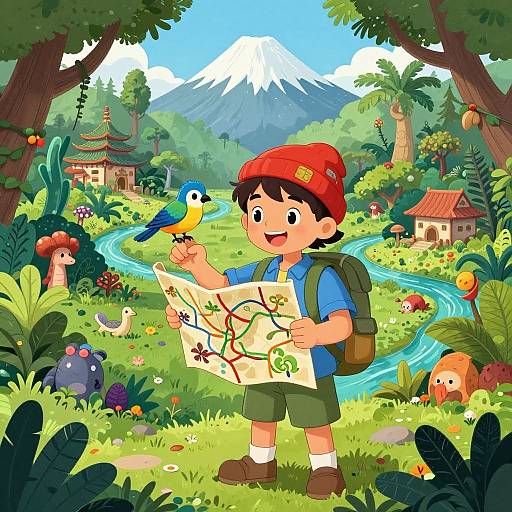 Cheerful Young Explorer in Jungle