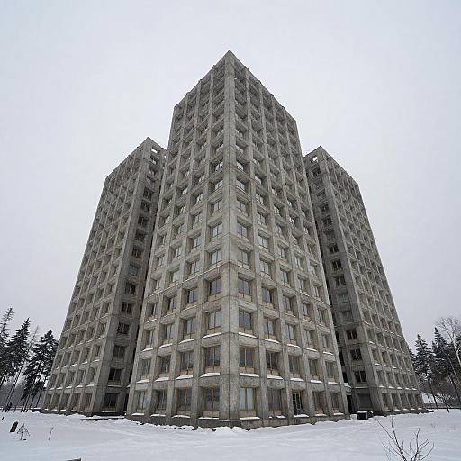 Single-Box Brutalist Monolith in Snowy Forest