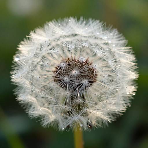 Glowing Dandelion Puffball in Morning Dew