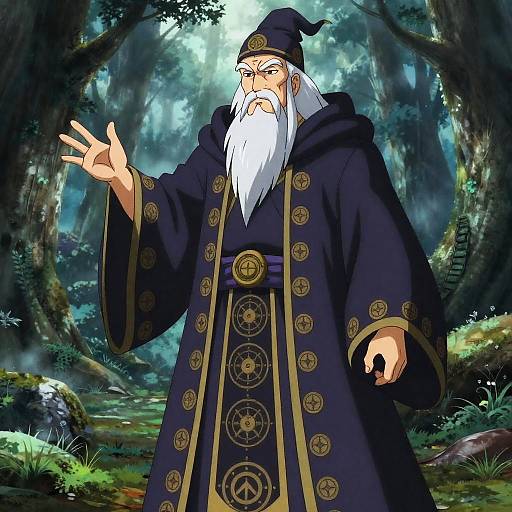Wise Wizard Casting Spell in Forest