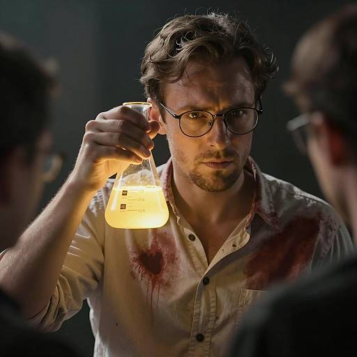 Intense Scientist with Glowing Beaker