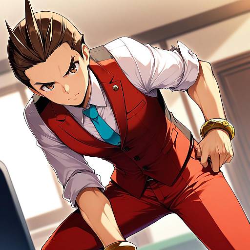 Illustration of Apollo justice, ace attorney in the style of Midori (misuriru8)