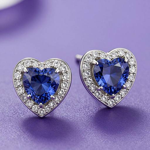 Heart Shaped Sapphire and Diamond Stud Earrings