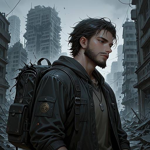 Bearded Traveler in Ruined City