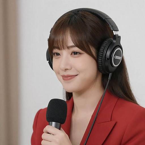 Stylish Woman with Headphones and Microphone