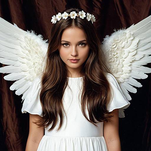 Girl in Angel Costume with Feathered Wings