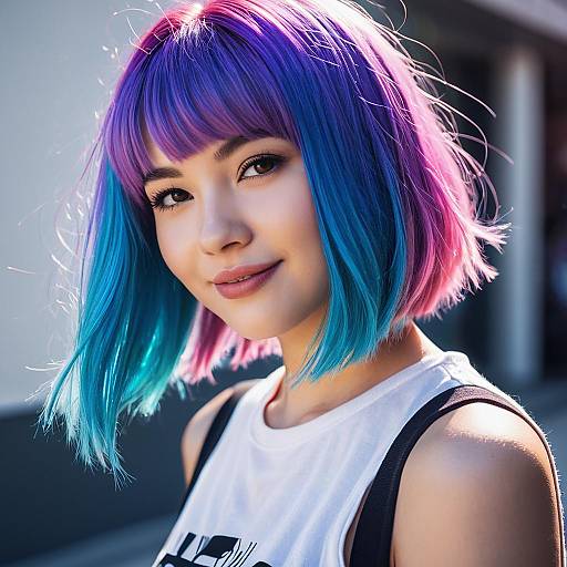 Young Woman with Vibrant Blue and Purple Hair