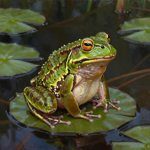 Melancholy Frog on a Water Lily
