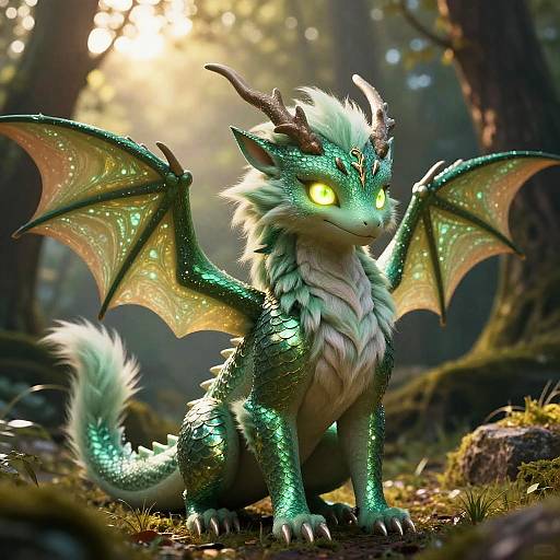 Furry Dragon Girl in Mystical Forest