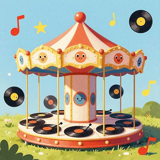 Whimsical Vinyl Record Merry-Go-Round